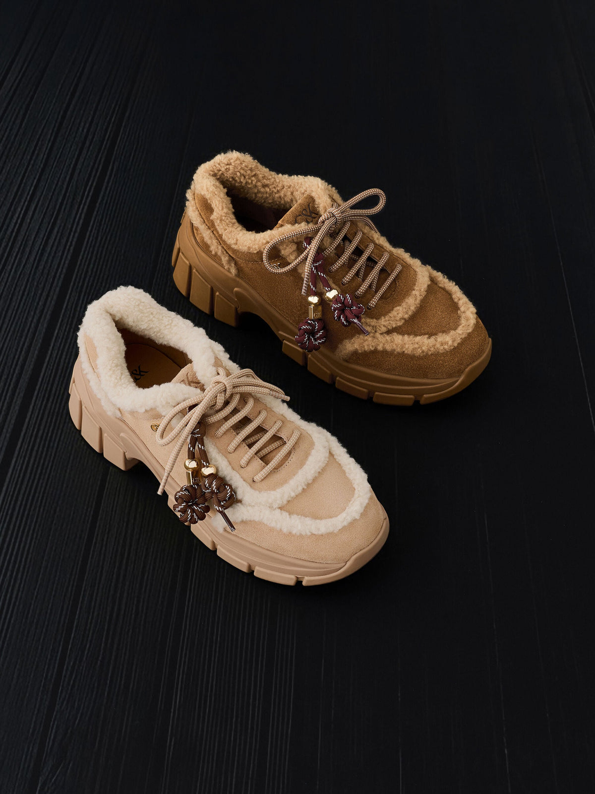 CHARLES & KEITH Exclusive / Yunna Suede & Faux Shearling Chunky Sneakers - Brown