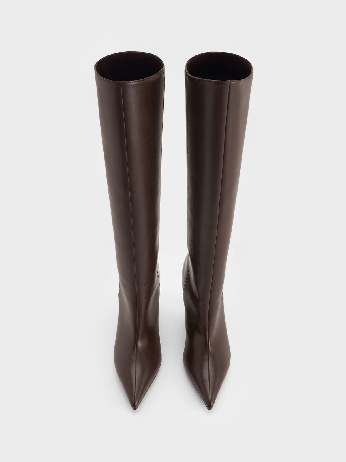 CHARLES & KEITH Sale / Pointed Stiletto Knee-High Boots - Dark Brown