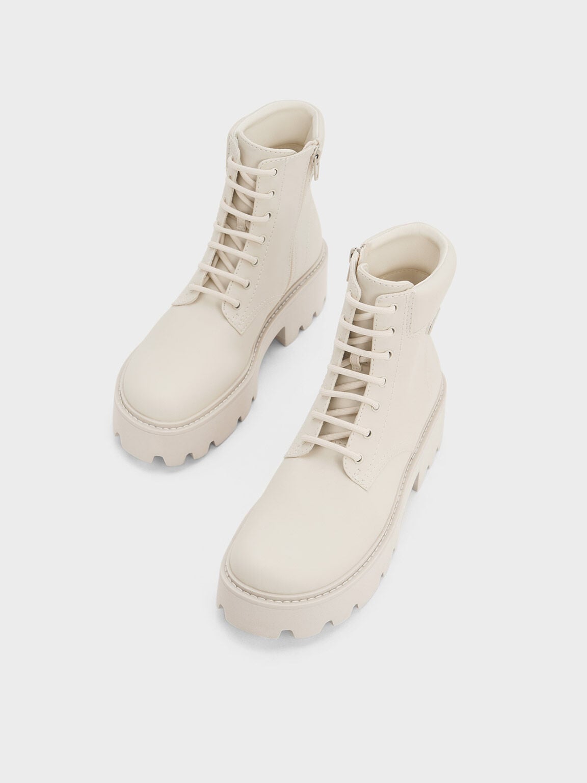 CHARLES & KEITH Customer Favorite / Ripley Ridged-Sole Ankle Boots - Chalk