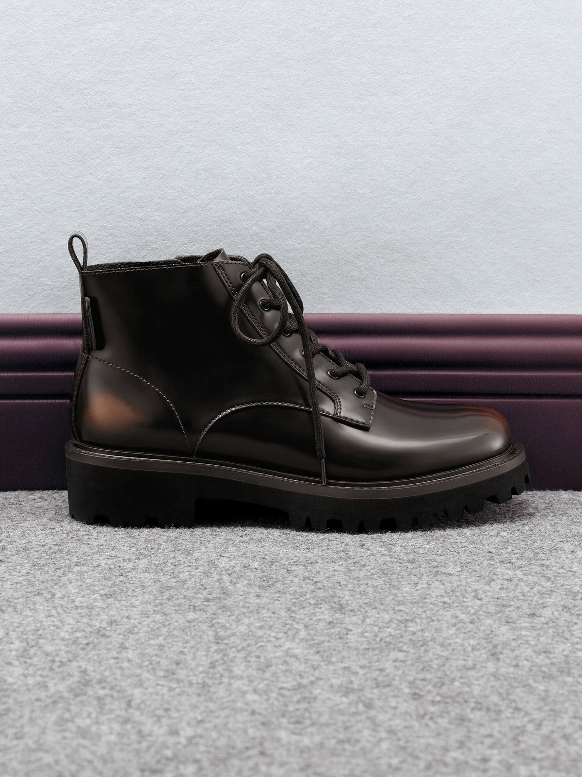 CHARLES & KEITH Premium / Ridged-Sole Side-Zip Combat Boots - Dark Brown