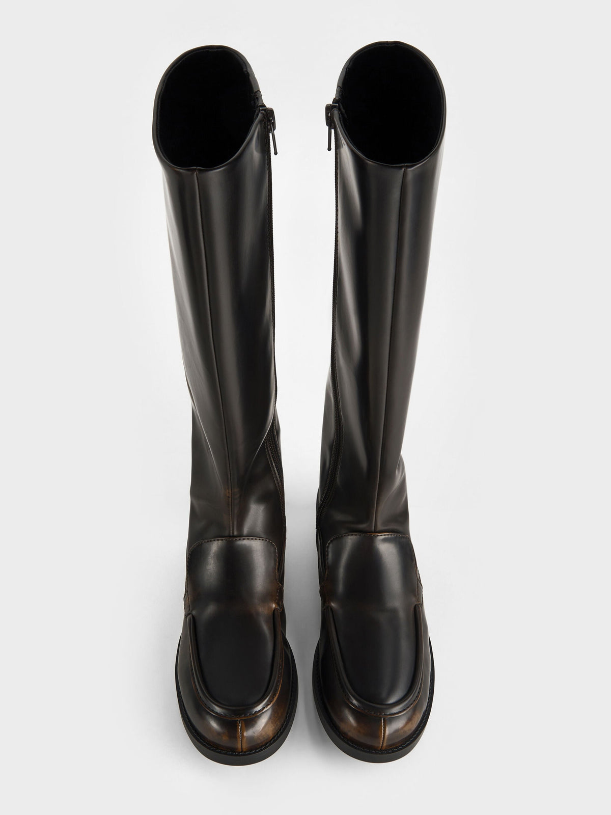 CHARLES & KEITH Trusted / Jagger Knee-High Loafer-Boots - Dark Brown