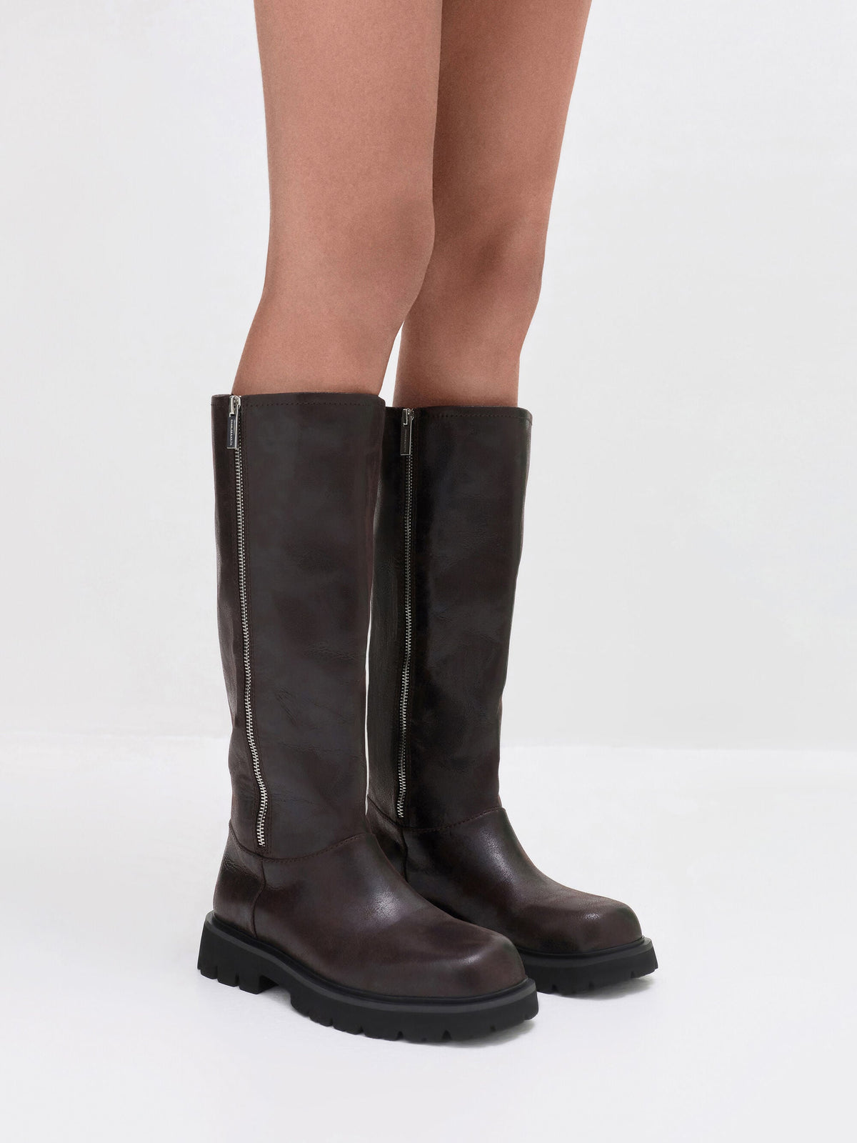 CHARLES & KEITH Best Seller / Rosamond Knee-High Boots - Dark Brown Textured