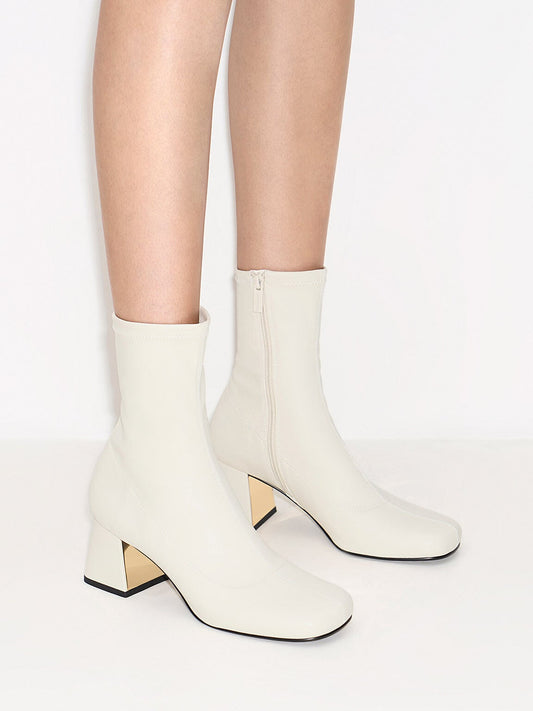 CHARLES & KEITH Classic / Jully Metallic Trapeze Heel Ankle Boots - Chalk