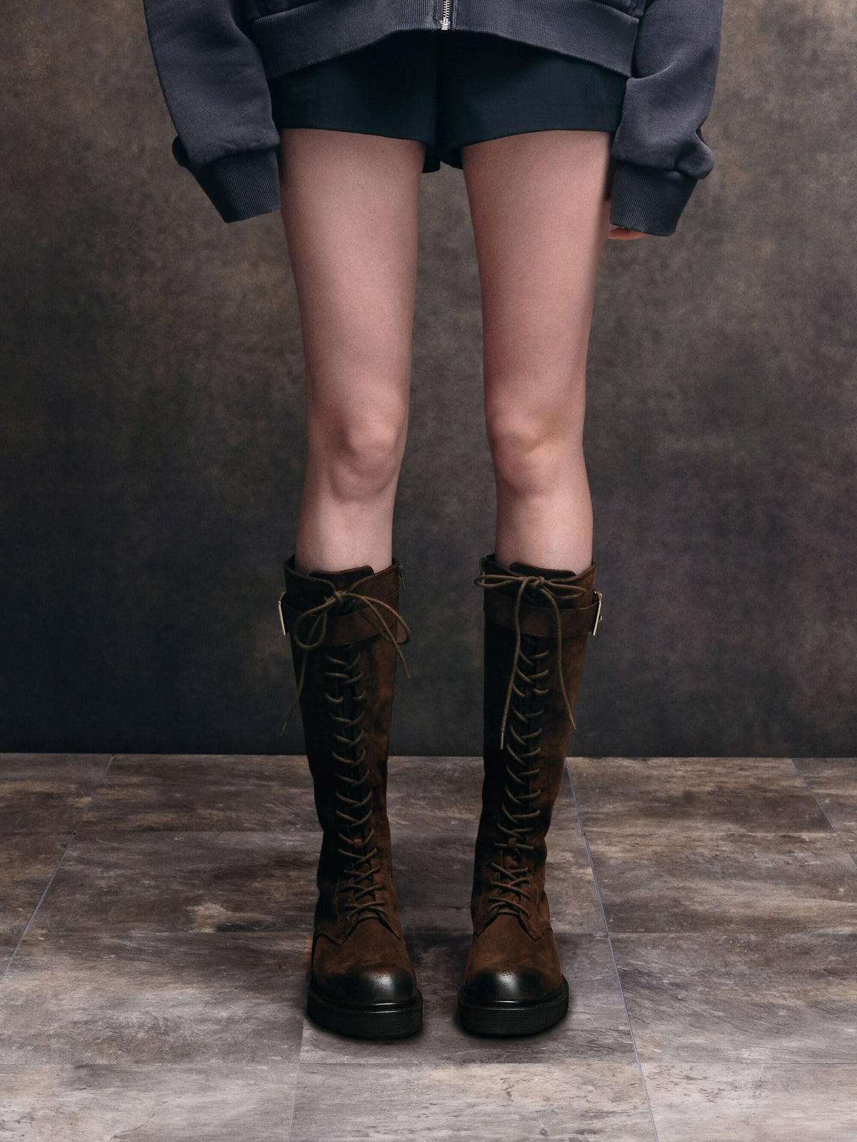 CHARLES & KEITH Top Pick / Darian Faux Suede Knee-High Boots - Dark Brown Textured