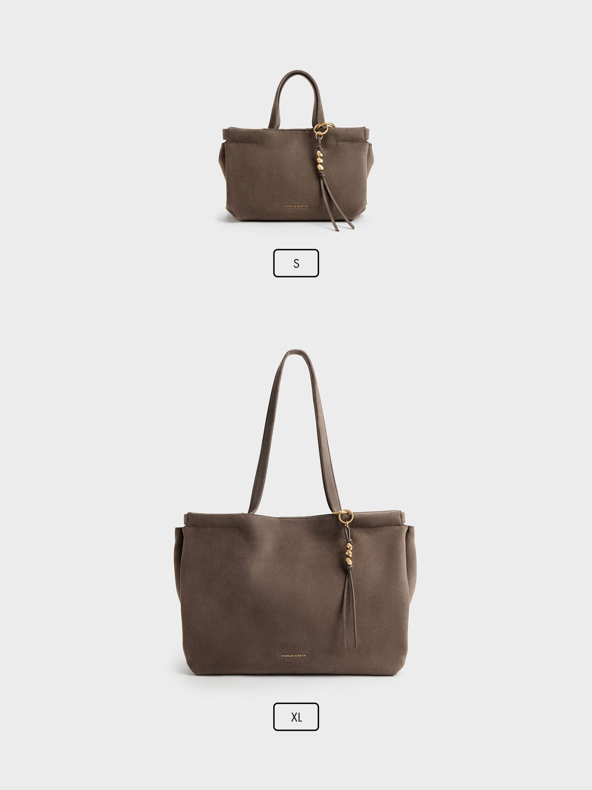 CHARLES & KEITH Popular / XL Zephyr Tassel Tote Bag - Stone Grey