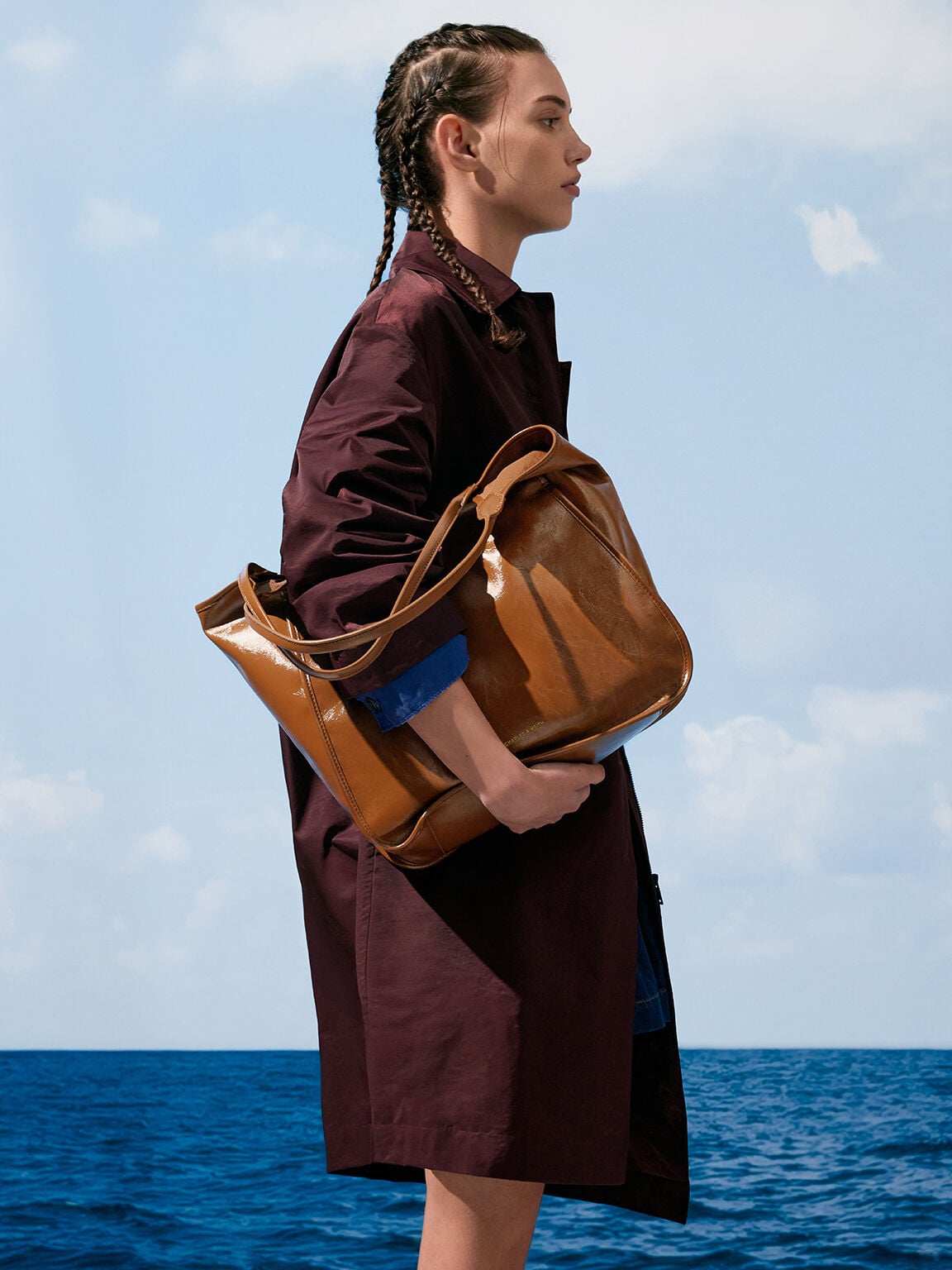 CHARLES & KEITH Everyday / Sianna Crinkle-Effect Slouchy Tote Bag - Chocolate
