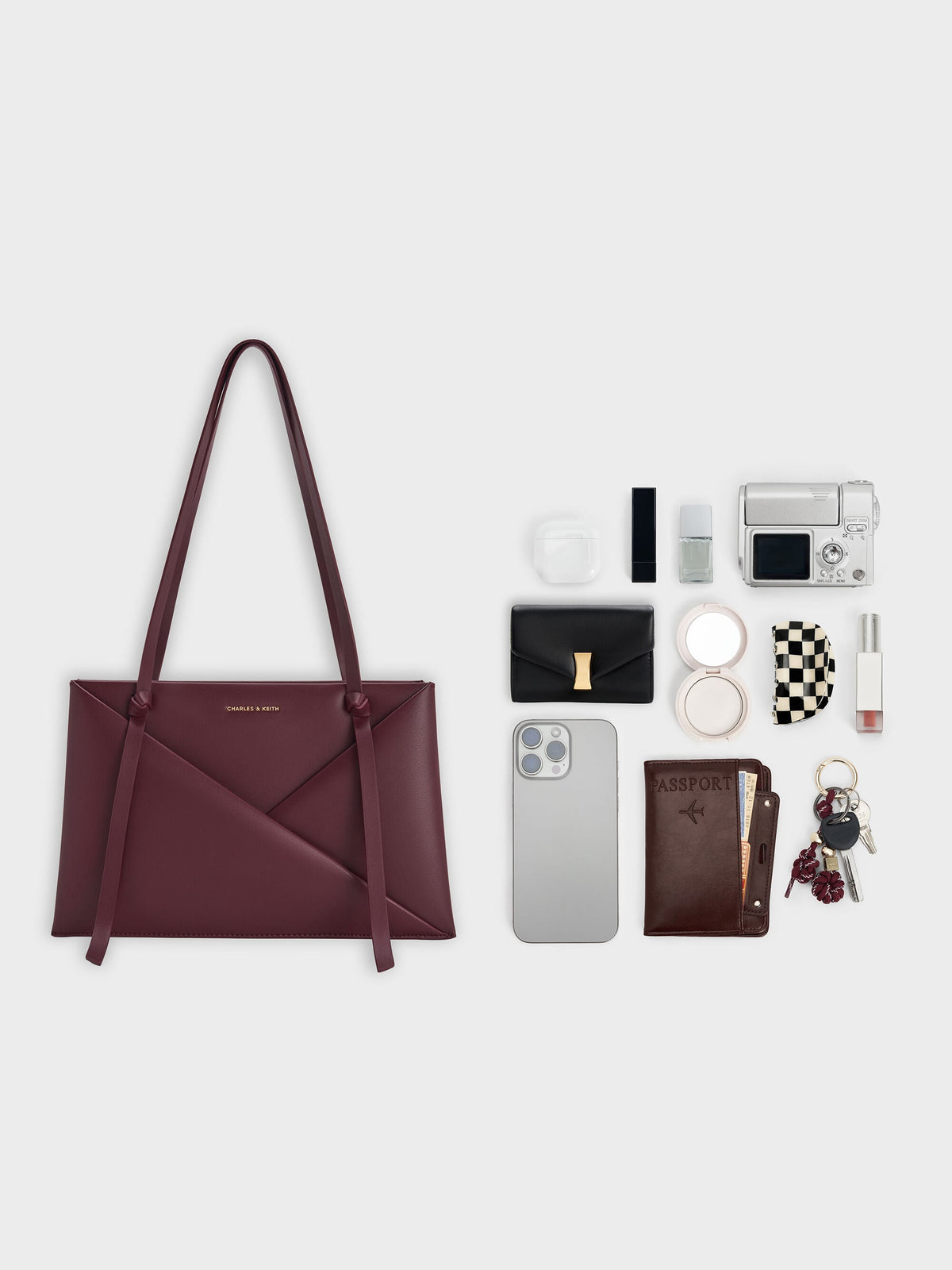 CHARLES & KEITH Discount / Midori Geometric Tote Bag - Wineberry Red