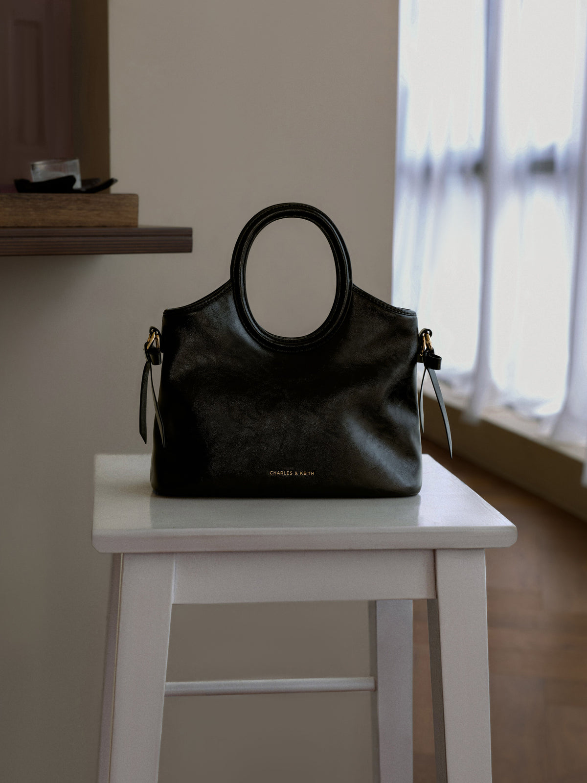 CHARLES & KEITH Everyday / Mini Dalia Bow Oval-Handle Tote Bag - Black
