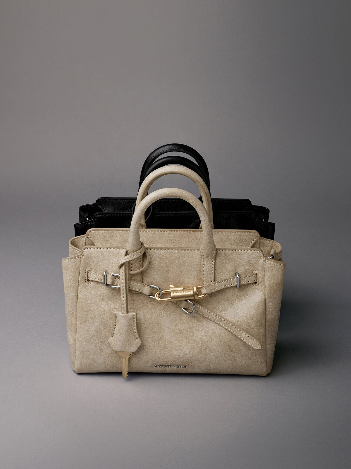 CHARLES & KEITH Great Value / Mini Delfina Belted Tote Bag - Noir