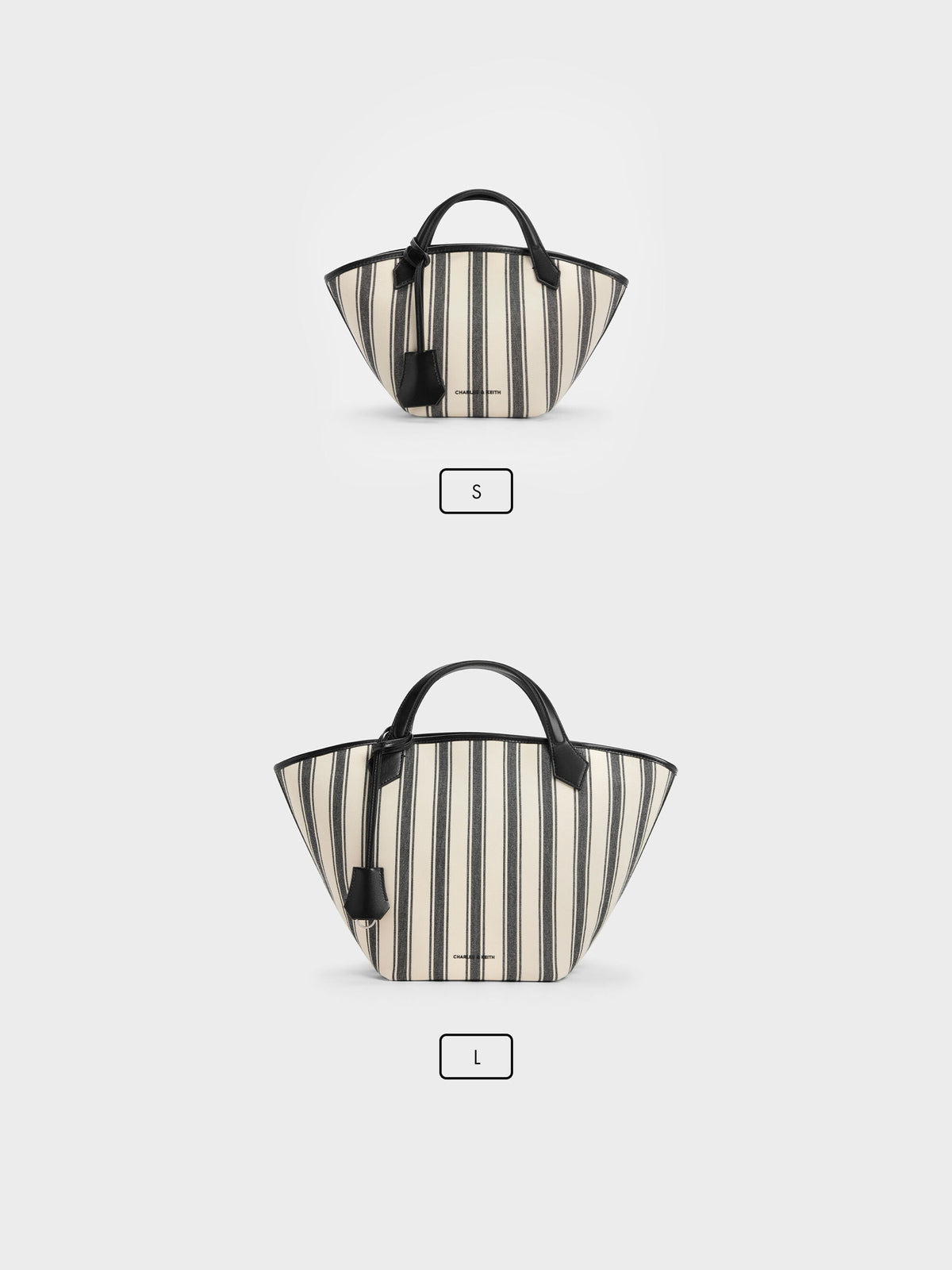 CHARLES & KEITH Classic / Large Ivanna Canvas Striped Tote Bag - Noir