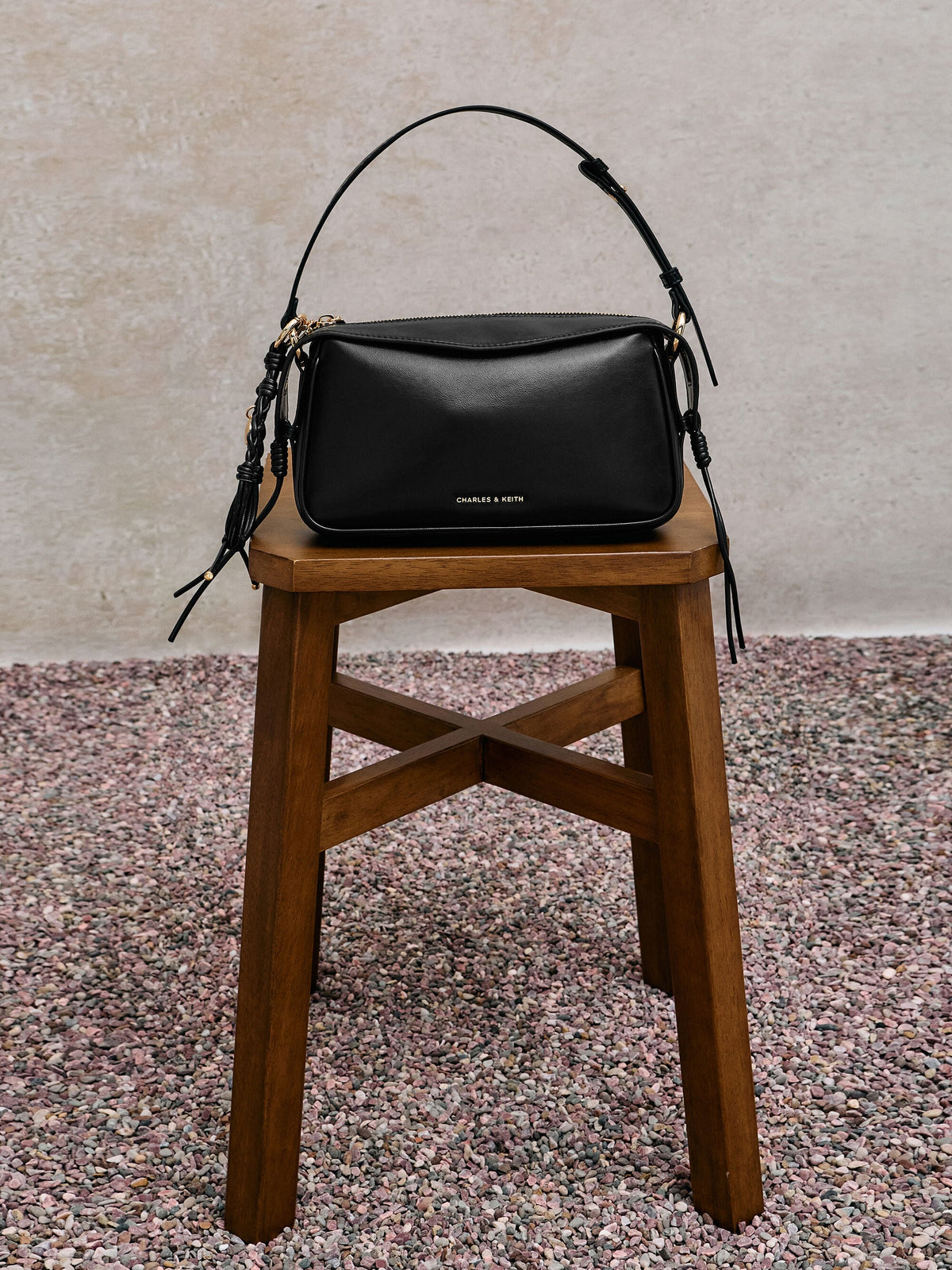 CHARLES & KEITH Great Value / Mini Haylen Braided-Charm Shoulder Bag - Black