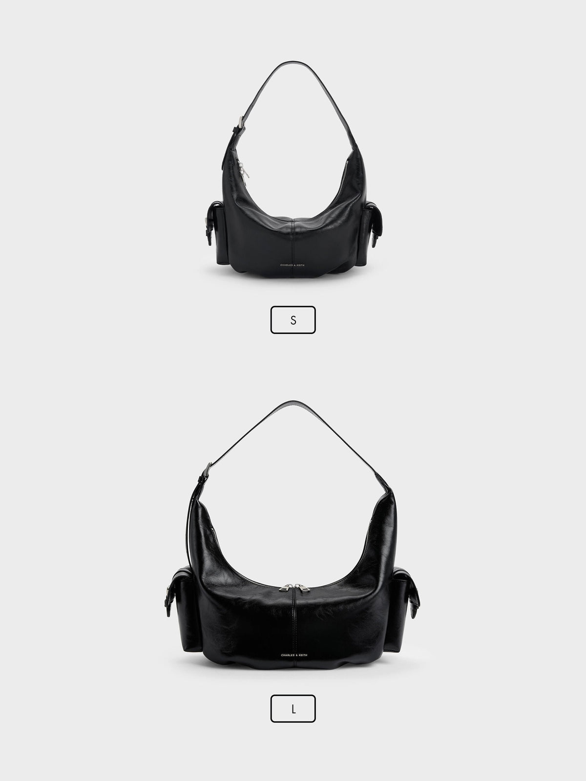 CHARLES & KEITH Best Seller / Large Bessie Side-Pocket Hobo Bag - Noir