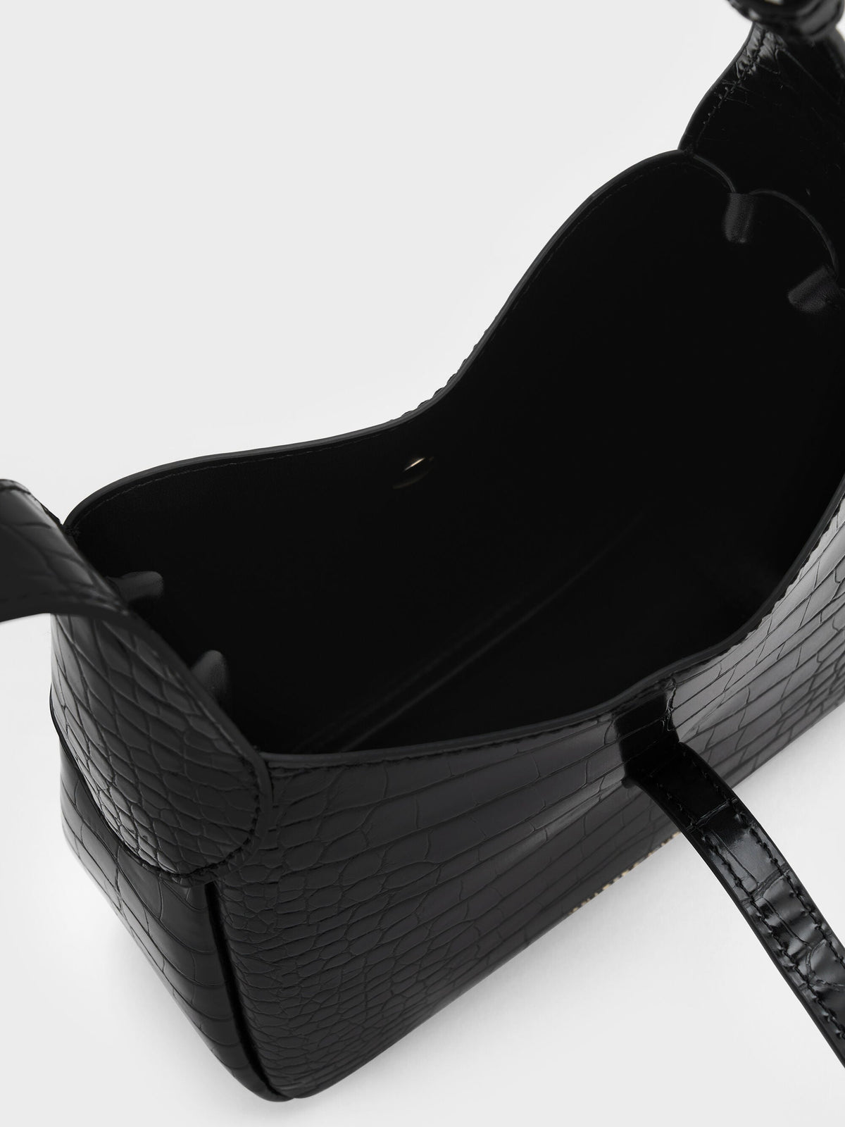 CHARLES & KEITH Deals / Mini Adalyn Croc-Effect Hobo Bag - Black Croco
