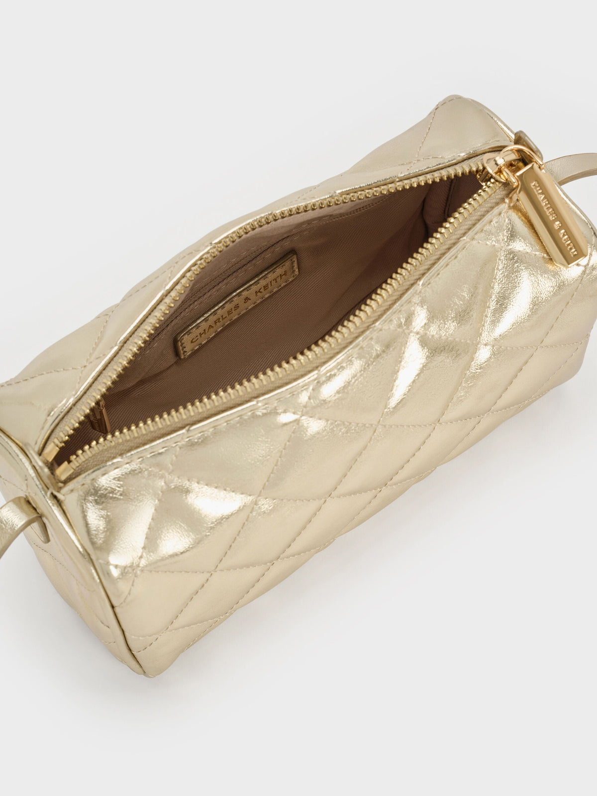CHARLES & KEITH Deals / Janie Metallic Quilted Shoulder Bag - Champagne
