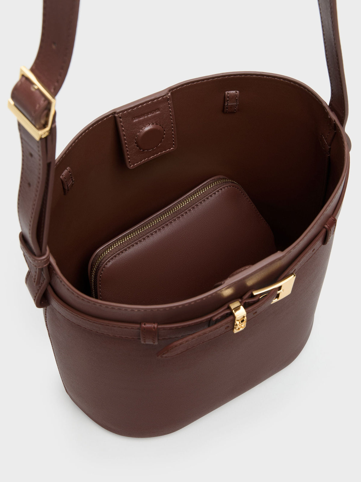 CHARLES & KEITH Premium / Jody Leather Belted Bucket Bag - Brown