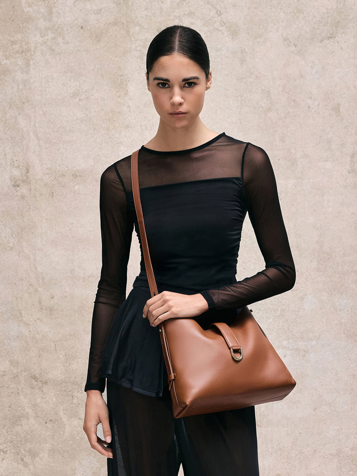 CHARLES & KEITH Latest / Gabine Leather Belted Hobo Bag - Chocolate