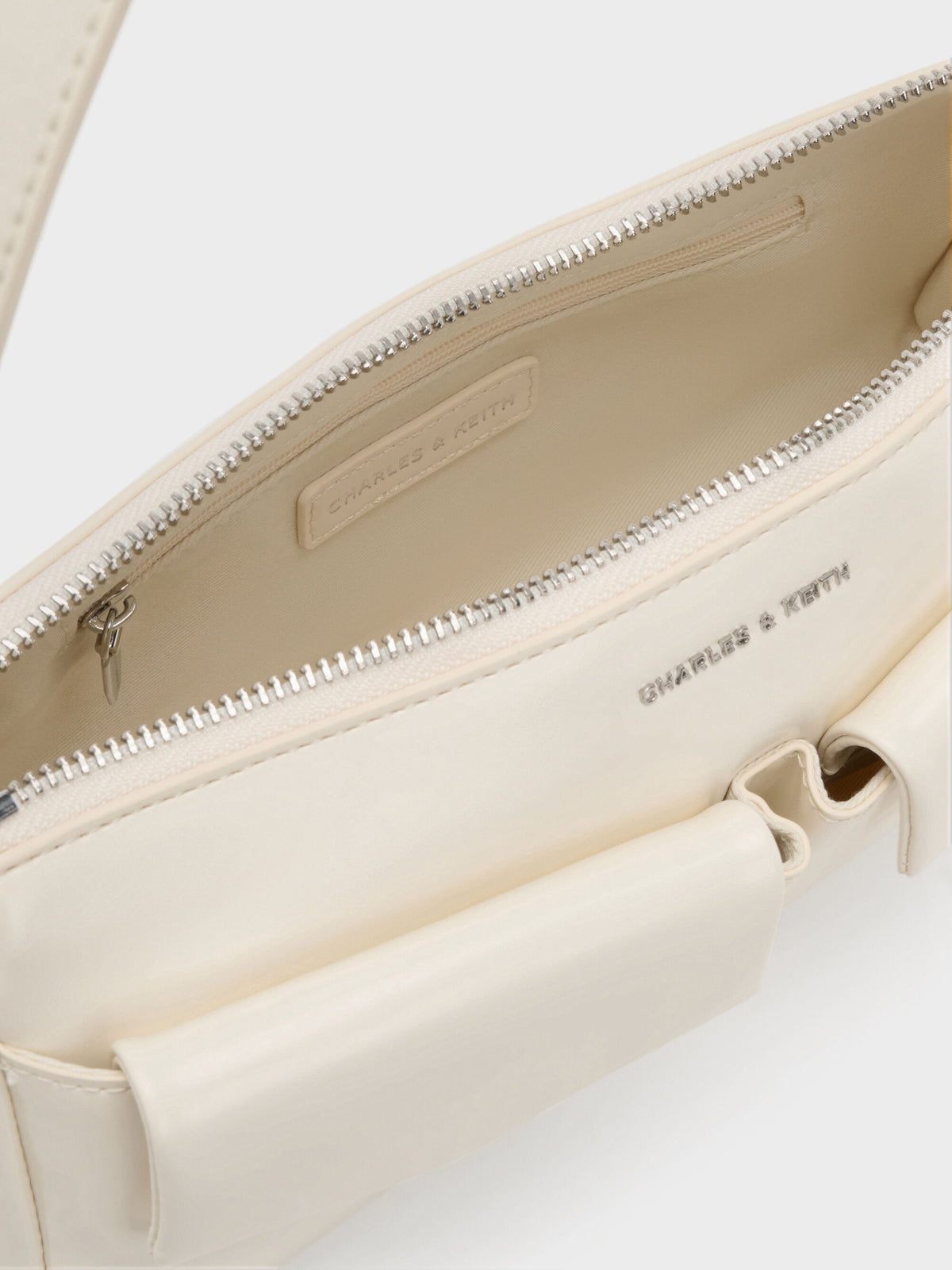 CHARLES & KEITH Signature / Rachel Front-Pocket Chain Shoulder Bag - Cream