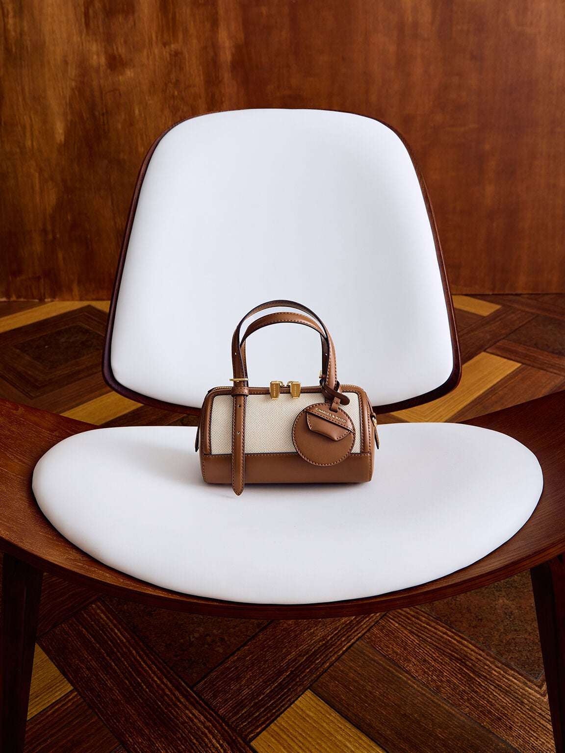 CHARLES & KEITH Recommended / Enola Canvas Bowling Bag - Chocolate