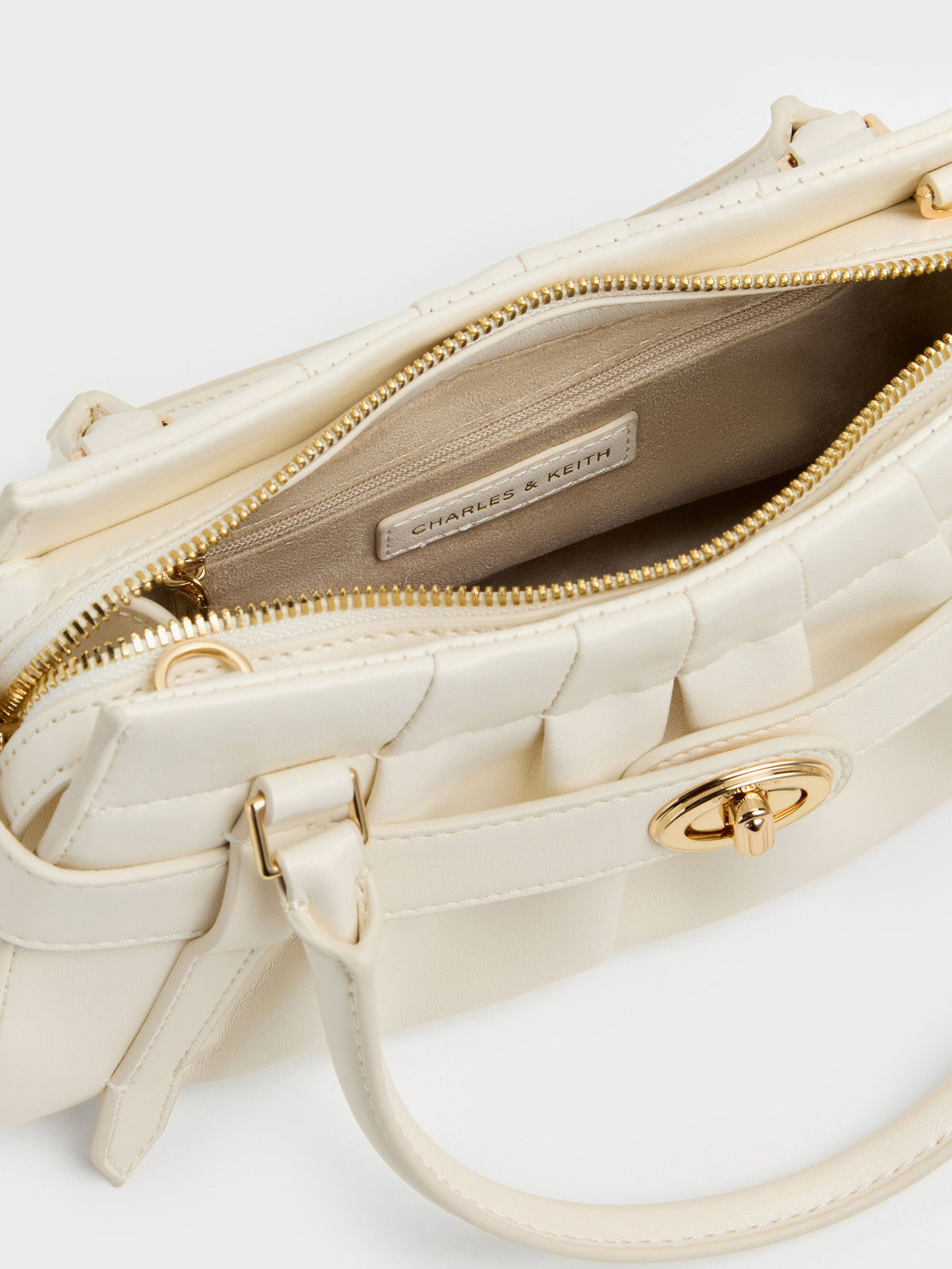 CHARLES & KEITH Great Value / Isolde Belted Ruched Crossbody Bag - Cream