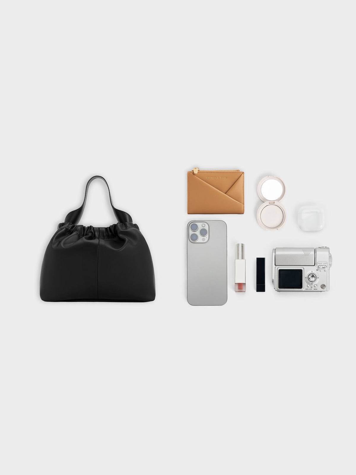 CHARLES & KEITH Hot Sale / Ally Ruched Chain-Handle Bag - Noir
