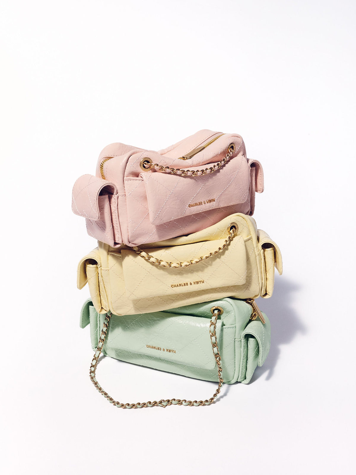 CHARLES & KEITH Featured / Duo Quilted Crossbody Bag - Soft Pink