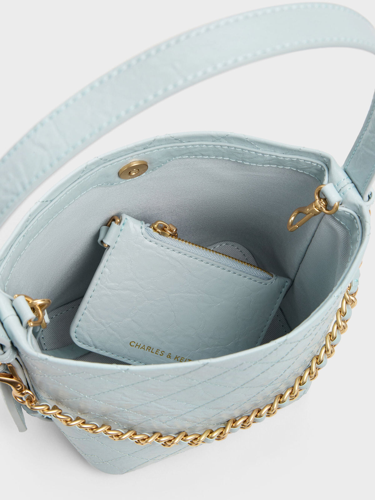 CHARLES & KEITH Great Value / Duo Quilted Chain Bucket Bag - Sea Salt Blue