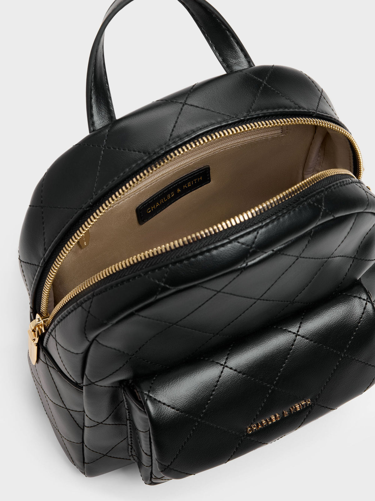 CHARLES & KEITH Everyday / Alva Quilted Front-Pocket Backpack - Black