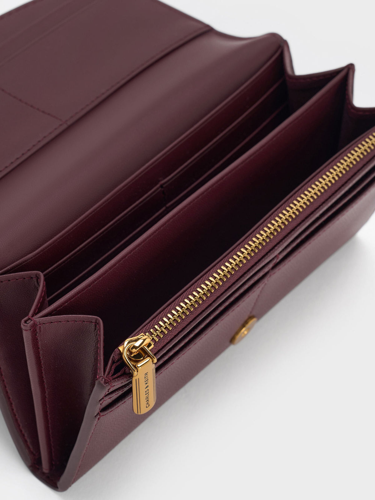 CHARLES & KEITH Classic / Briony Curved Flap Long Wallet - Wineberry Red