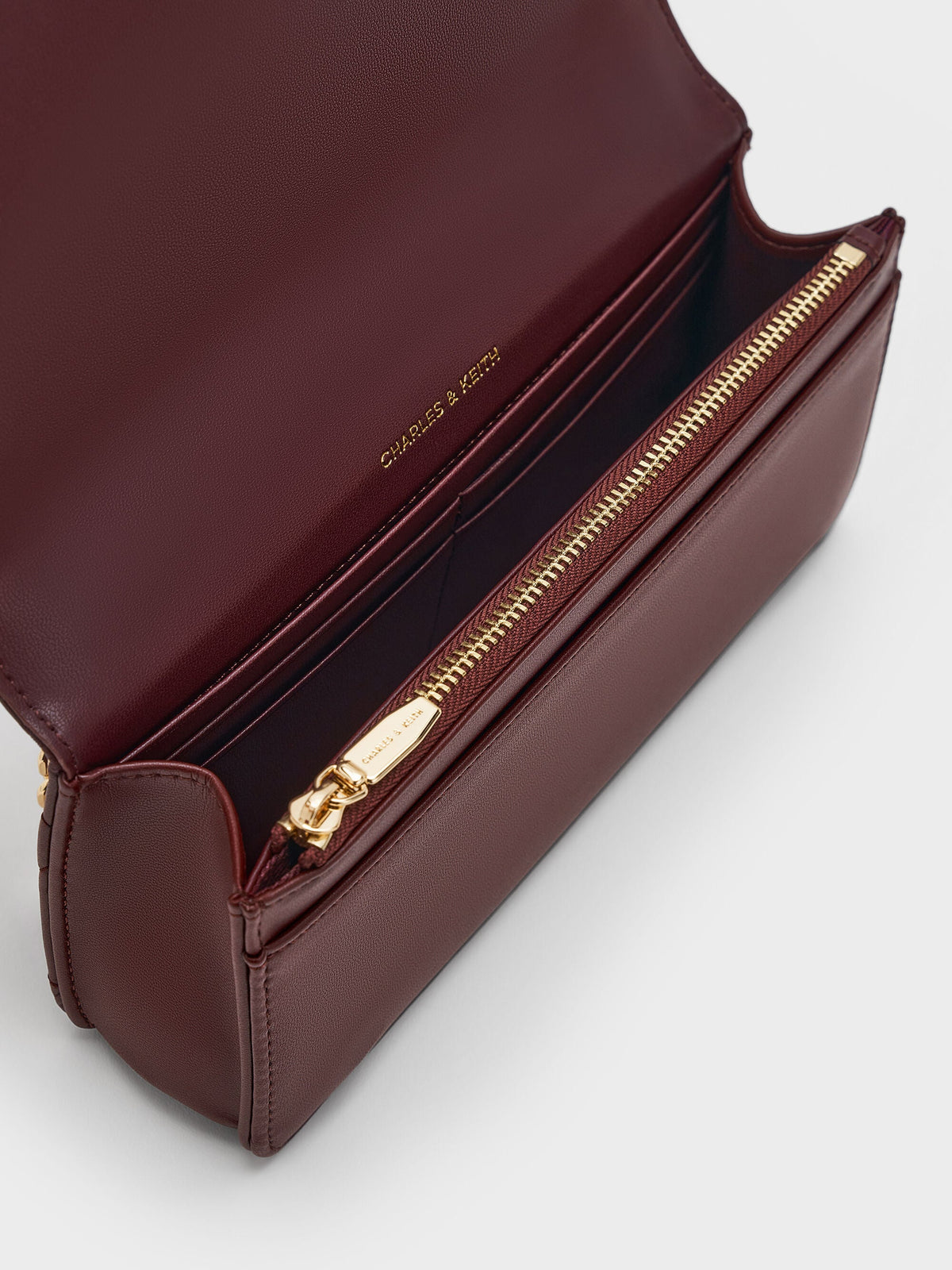 CHARLES & KEITH Hot Sale / Paffuto Quilted Chain-Handle Long Wallet - Dark Chocolate