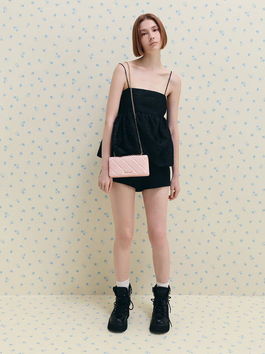 CHARLES & KEITH Quality / Paffuto Quilted Wallet On Chain - Soft Pink