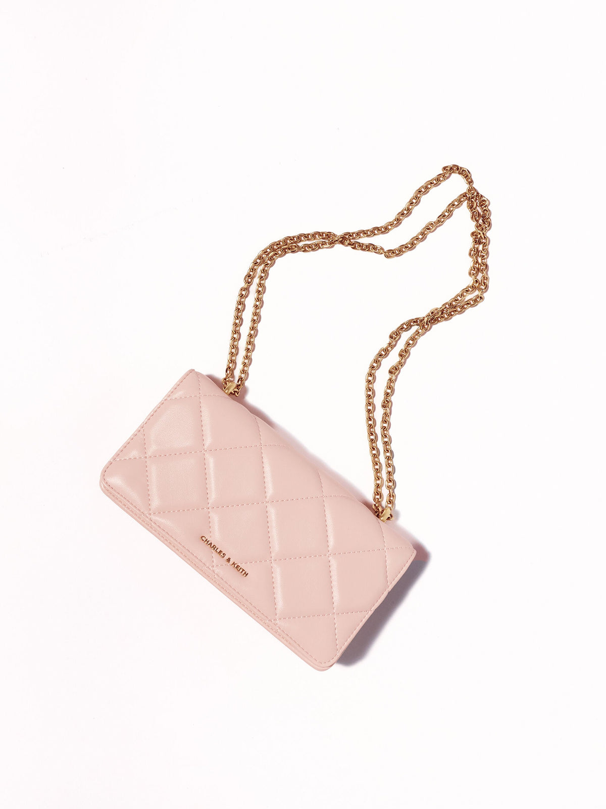 CHARLES & KEITH Quality / Paffuto Quilted Wallet On Chain - Soft Pink