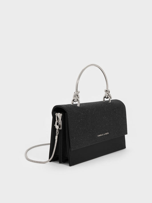 CHARLES & KEITH Customer Favorite / Kristine Glittered Wallet On Chain - Noir