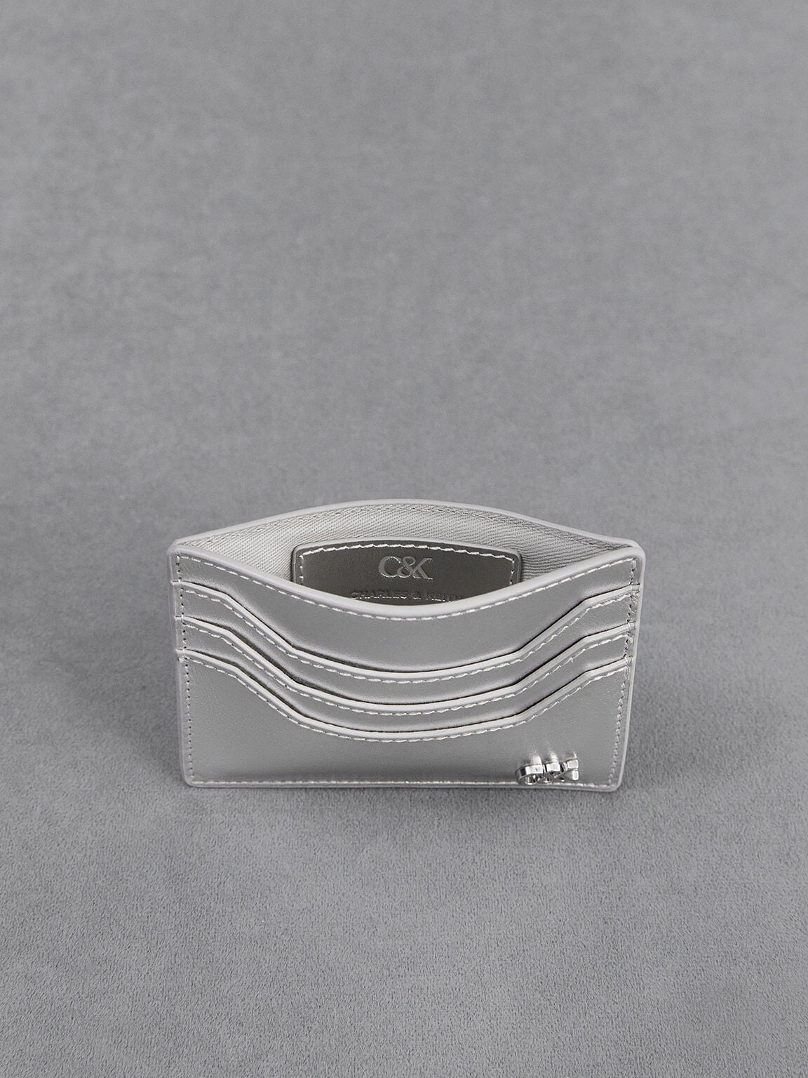 CHARLES & KEITH Hot Sale / Carli Metallic Leather Multi-Slot Card Holder - Silver
