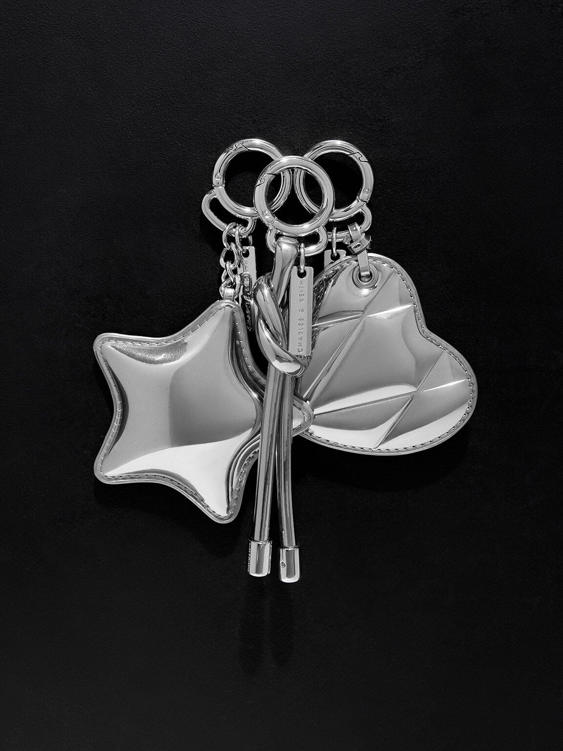CHARLES & KEITH Trending / Metallic Heart Quilted Mirror Charm - Silver