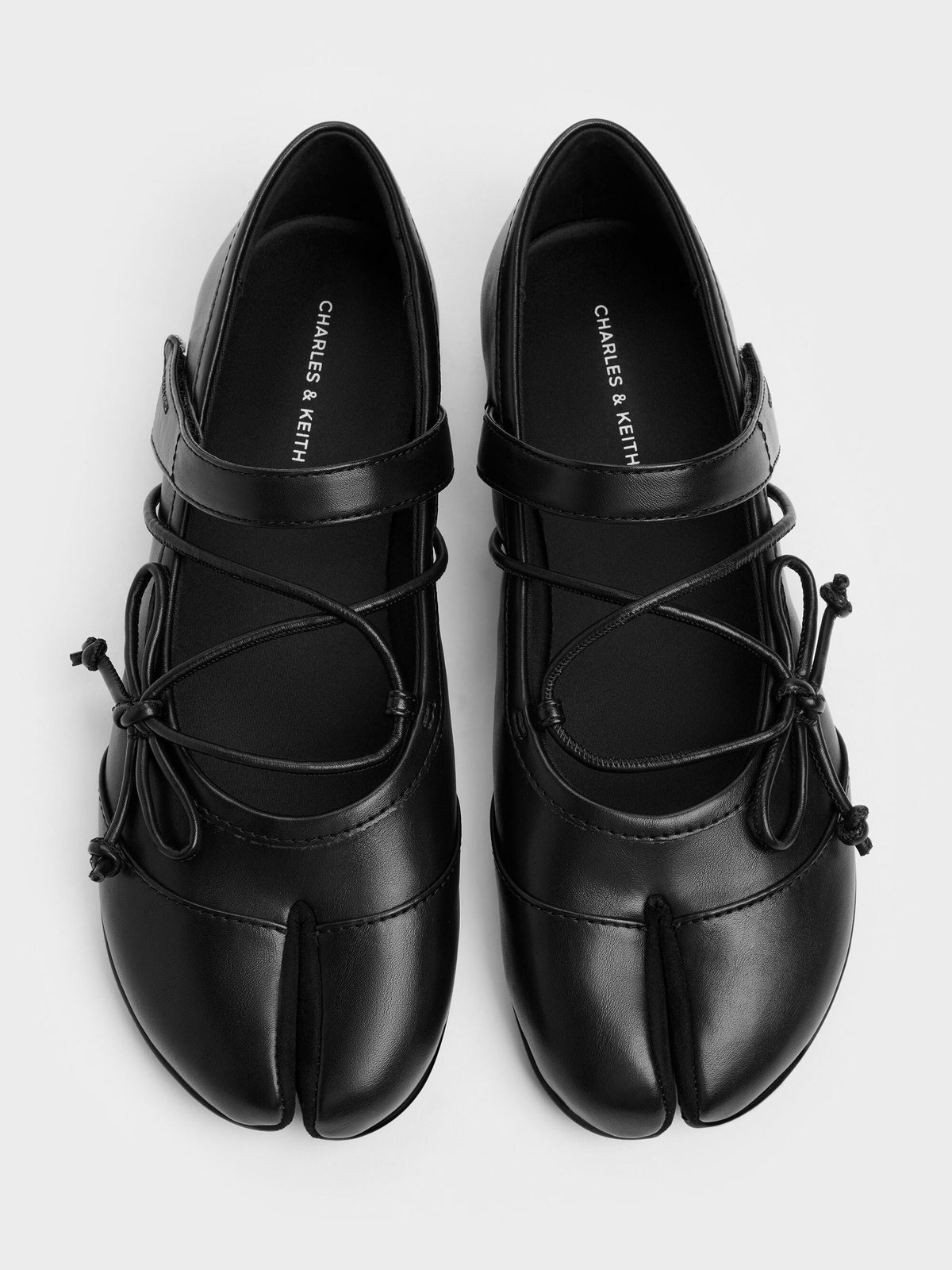 CHARLES & KEITH Smart Buy / Aether Lace-Up Split-Toe Mary Jane Flats - Black