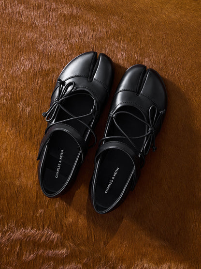 CHARLES & KEITH Smart Buy / Aether Lace-Up Split-Toe Mary Jane Flats - Black