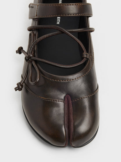 CHARLES & KEITH Best Price / Aether Lace-Up Split-Toe Mary Jane Flats - Brown