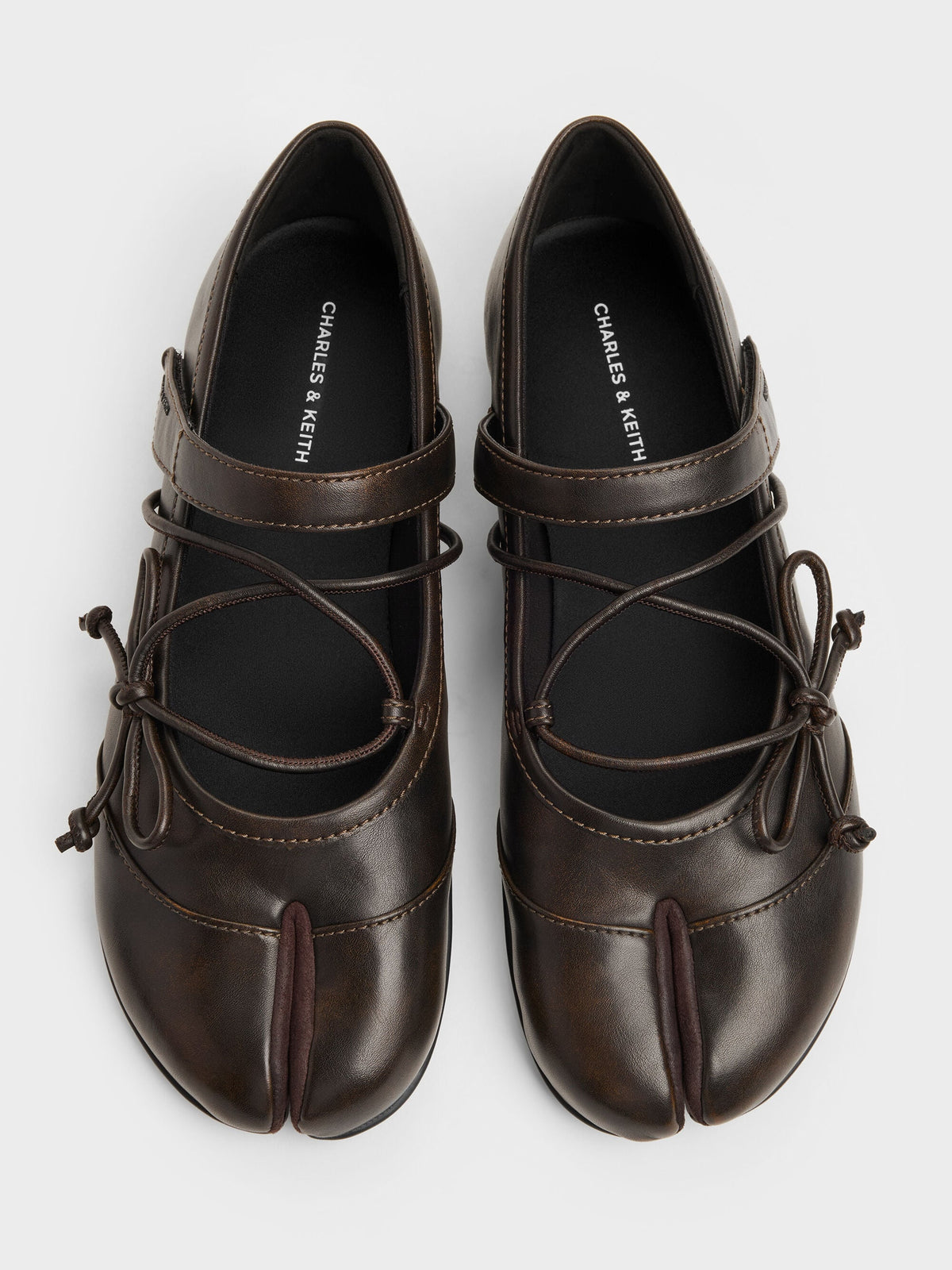 CHARLES & KEITH Best Price / Aether Lace-Up Split-Toe Mary Jane Flats - Brown