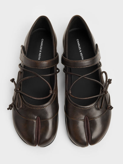 CHARLES & KEITH Best Price / Aether Lace-Up Split-Toe Mary Jane Flats - Brown