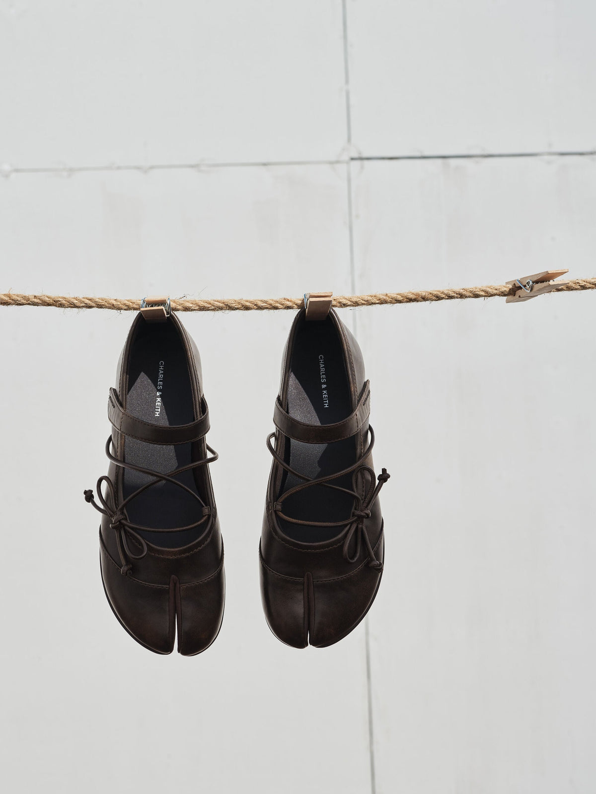 CHARLES & KEITH Best Price / Aether Lace-Up Split-Toe Mary Jane Flats - Brown