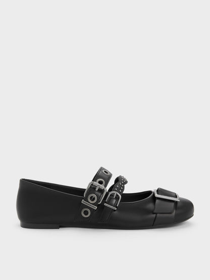 CHARLES & KEITH Customer Favorite / Aether Grommet Studded Mary Jane Flats - Black