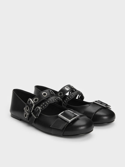 CHARLES & KEITH Customer Favorite / Aether Grommet Studded Mary Jane Flats - Black