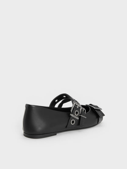 CHARLES & KEITH Customer Favorite / Aether Grommet Studded Mary Jane Flats - Black