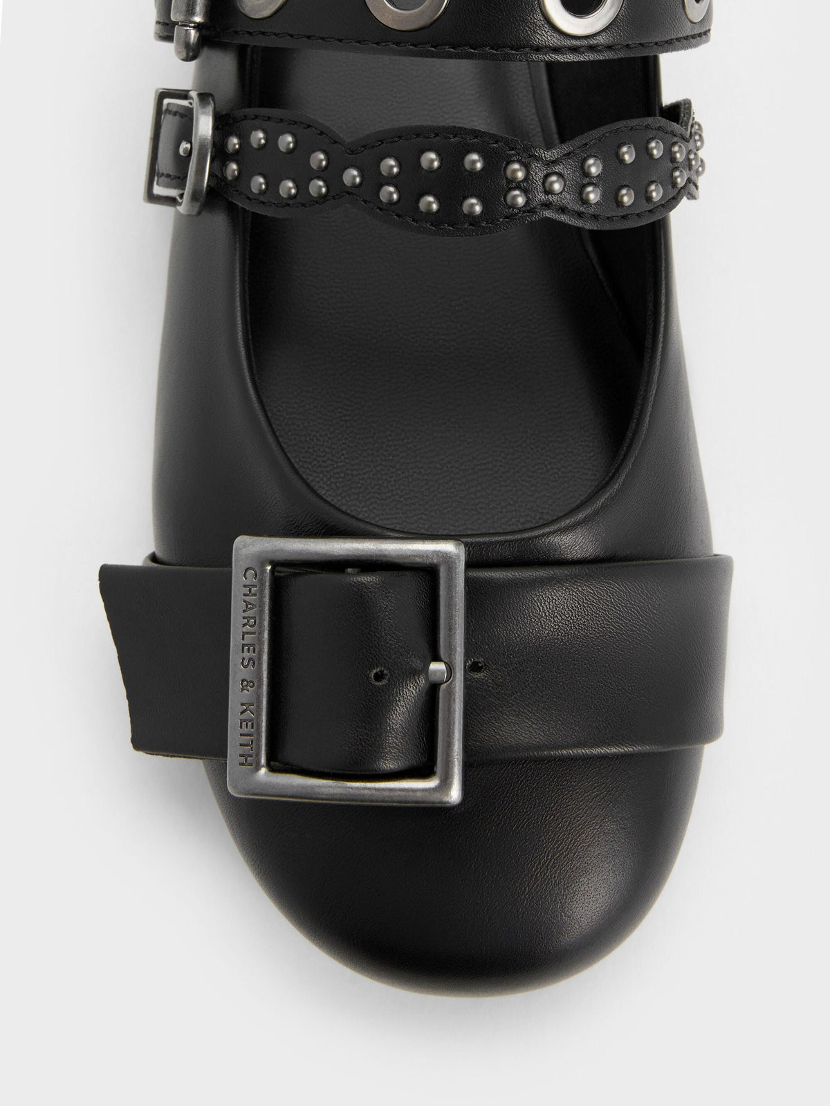 CHARLES & KEITH Customer Favorite / Aether Grommet Studded Mary Jane Flats - Black