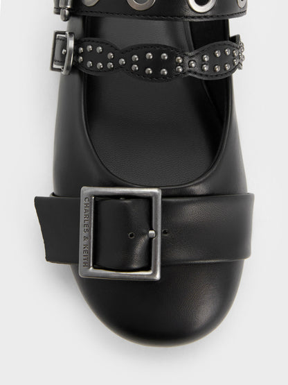 CHARLES & KEITH Customer Favorite / Aether Grommet Studded Mary Jane Flats - Black