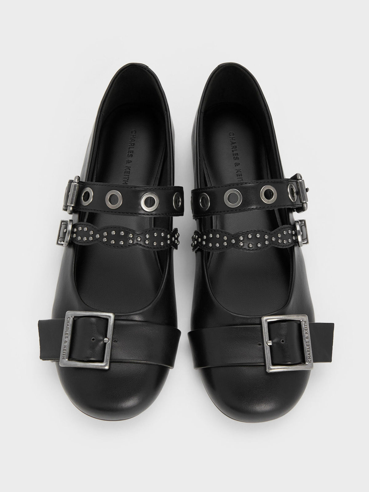 CHARLES & KEITH Customer Favorite / Aether Grommet Studded Mary Jane Flats - Black