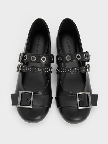CHARLES & KEITH Customer Favorite / Aether Grommet Studded Mary Jane Flats - Black
