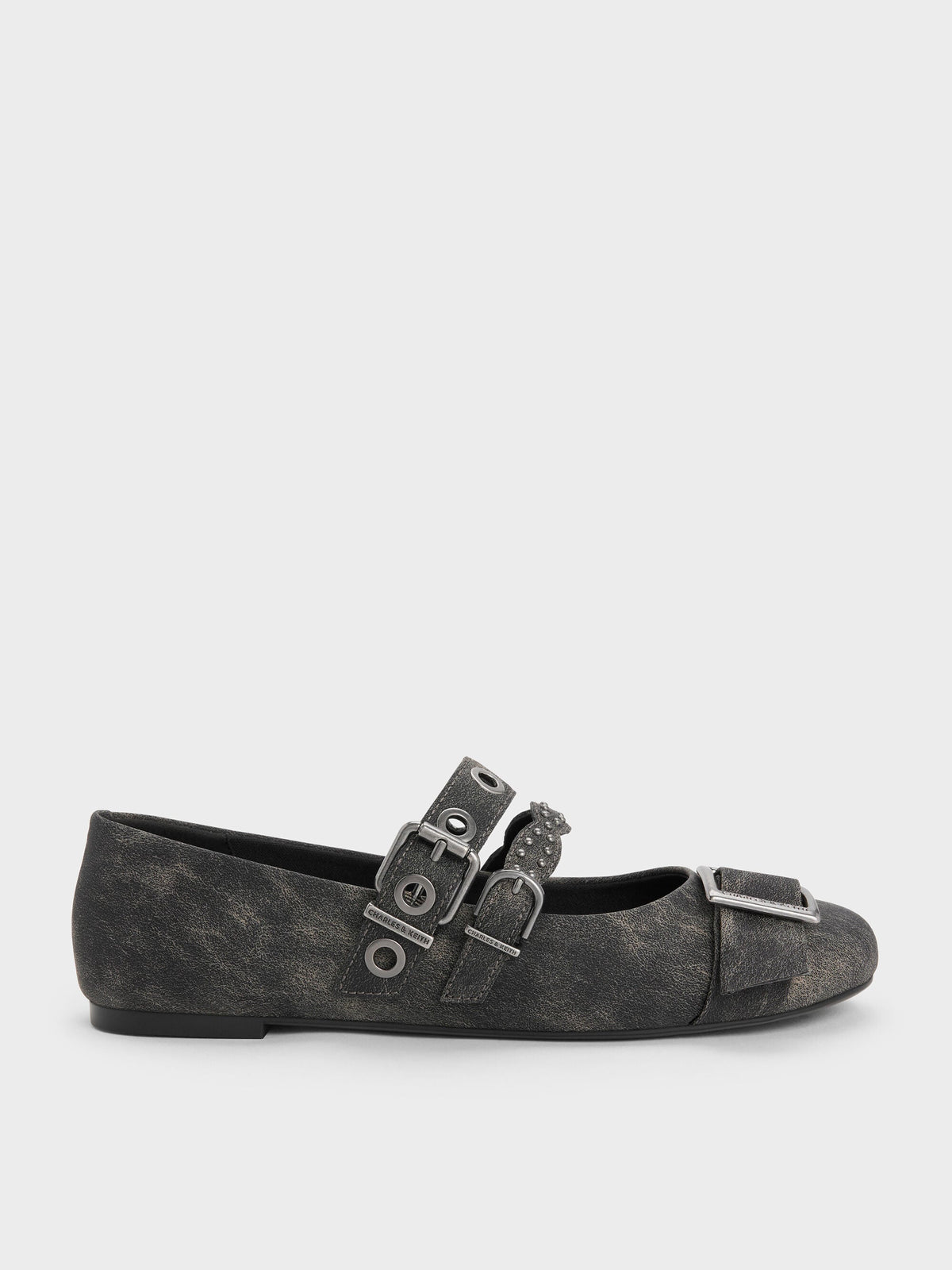 CHARLES & KEITH Special Offer / Aether Grommet Studded Mary Jane Flats - Dark Grey