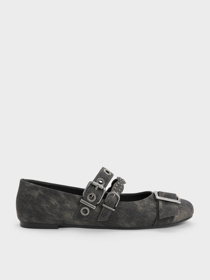 CHARLES & KEITH Special Offer / Aether Grommet Studded Mary Jane Flats - Dark Grey