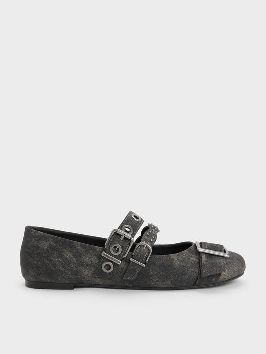 CHARLES & KEITH Special Offer / Aether Grommet Studded Mary Jane Flats - Dark Grey